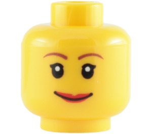 LEGO Yellow Female Head with Brown Eyebrows and Red Lips (Safety Stud) (14750 / 99197)