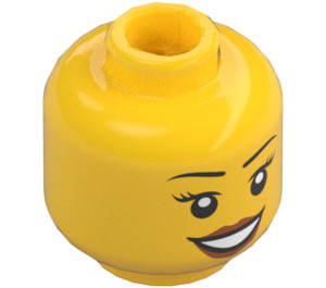 LEGO Yellow Female Head with Eyelashes and Red Lipstick (Safety Stud) (11842 / 14915)