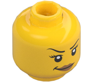 LEGO Yellow Female Head with Eyelashes, Raised Eyebrow and Lopsided Smile (Recessed Solid Stud) (3626 / 29627)