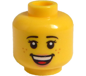 LEGO Yellow Female Head with Freckles and Open Smile (Recessed Solid Stud) (3626 / 21463)