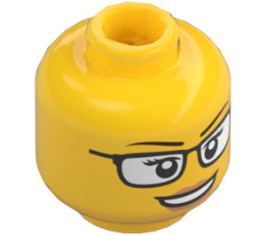 LEGO Gul Kvinne Hode med Briller og open Smile (Forsenket solid knott) (3626 / 26880)