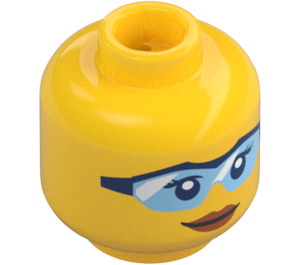 LEGO Gul Kvinne Hode med Lys Blå Beskyttelsesbriller og Lopsided Smile (Forsenket solid knott) (3626 / 29490)