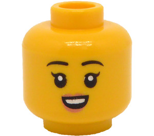 LEGO Amarillo Mujer Cabeza con Rosa Lips y Pequeño Smile con Dientes / Stressed (Espiga sólida hueca) (3626)