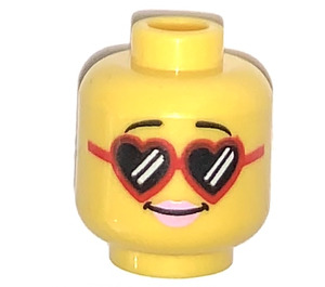 LEGO Yellow Female Head with recessed Stud, Heart Glasses and Pink Lipstick (Recessed Solid Stud) (3626)
