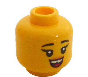 LEGO Keltainen Nainen Minihahmo Pää jossa Musta Eyebrows, Smile jossa Tongue / suljettu Silmät ja Leveä Virne jossa Hampaat (Upotettu kiinteä nuppi) (3626)