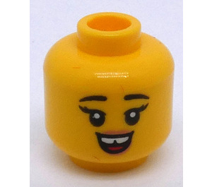 LEGO Geel Female Minifigure Hoofd met Zwart Eyebrows, Smile met Tongue / gesloten Ogen en Breed Grijns met Tanden (Verzonken Solid Stud) (3626)