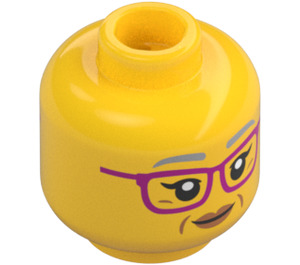 LEGO Gul Kvinna med Bright Ljus Blå Jacka Minifigur Huvud (Infälld solid knopp) (3626 / 68436)