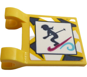 LEGO Yellow Flag 2 x 2 with Girl Skiing Sticker without Flared Edge (2335)