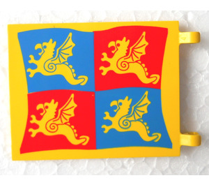 LEGO Yellow Flag 6 x 4 with 2 Connectors with Dragons on Red and Blue Squares (2525)
