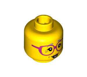 LEGO Yellow Grandma Head With Red Glasses (Recessed Solid Stud) (3626 / 14630)