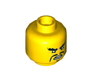 LEGO Yellow Head with Black Eyebrows, Black Long Asian Mustache (Recessed Solid Stud) (3626 / 34014)