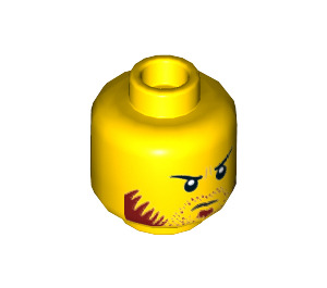 LEGO Gelb Kopf mit Schwarz Eyebrows, Dark rot Sideburns und Stubble (Einbau-Vollbolzen) (3626 / 34334)