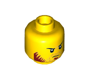 LEGO Gul Hoved med Sort Eyebrows, Mørkerød Sideburns og Skægstub (Forsænket solid knops) (3626 / 34334)