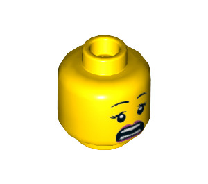 LEGO Gelb Kopf mit Schwarz Eyebrows, rot Lips, Scared / Smile mit Zähne (Einbau-Vollbolzen) (3626 / 34394)