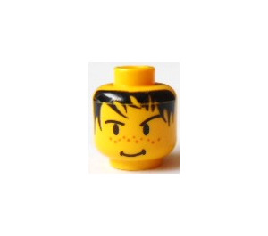 LEGO Yellow Head with Black Spiky Hair, Eyebrows, and Freckles (Safety Stud) (3626)