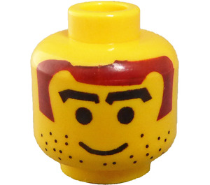 LEGO Yellow Head with Brown Hair and Thick Arched Eyebrows (Safety Stud) (3626)
