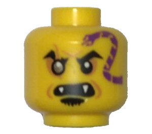 LEGO Amarillo Cabeza con Dark Morado Serpiente Tattoo, Derecha Eyebrow Scar, Open Boca con Fangs (Espiga sólida hueca) (3626)