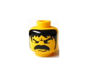 LEGO Gelb Kopf mit Moustache, Stubble, Lange Haar (Sicherheitsbolzen) (3626)