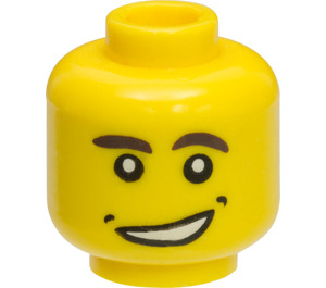 LEGO Yellow Head with Open Lopsided Smile with Dimples and Dark Brown Eyebrows (Recessed Solid Stud) (3626)