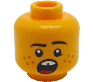 LEGO Yellow Head with Open Mouth with Two Teeth and Freckles (Recessed Solid Stud) (3626 / 100969)
