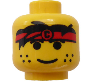 LEGO Yellow Head with Red Headband, Black Hair, and Freckles (Safety Stud) (3626)