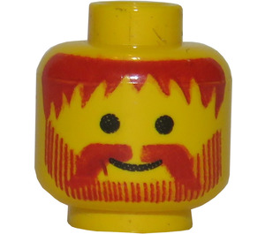 LEGO Yellow Head with Red Moustache and Hair (Safety Stud) (3626)