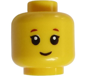 LEGO Yellow Head with Reddish Brown, Short Eyelashes and Small Smile (Recessed Solid Stud) (Recessed Solid Stud) (3626)