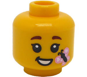 LEGO Gelb Kopf mit Smile und Rosa Schmetterling auf Cheek (Vertiefte feste Noppen) (3626)