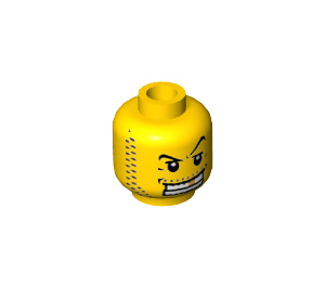 LEGO Geel Hoofd met Stoppels, Breed Grijns, Gold Tand en Arched Eyebrow (Veiligheidsnop) (13628 / 52517)