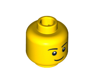 LEGO Yellow Head with Thin Smile, Black Eyes with White Pupils and Thin Black Eyebrows Pattern (Recessed Solid Stud) (11405 / 14967)