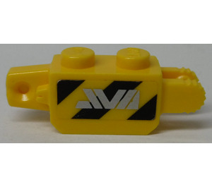 LEGO Geel Scharnier Steen 1 x 2 Verticaal Vergrendelings Dubbele met 'AVA' en Zwart en Geel Danger Strepen (both sides) Sticker (30386)