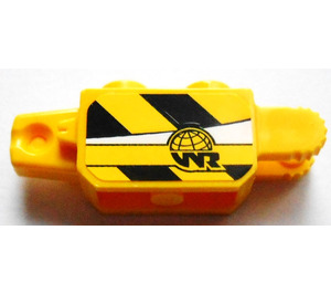 LEGO Yellow Hinge Brick 1 x 2 Vertical Locking Double with Black and Yellow Danger Stripes and 'WR' Logo Sticker (30386)