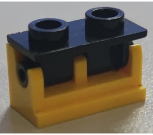 LEGO Geel Scharnier Steen 1 x 2 met Zwart Top Plaat (3937 / 3938)