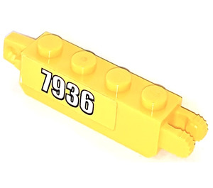 LEGO Yellow Hinge Brick 1 x 4 Locking Double with "7936" Sticker (30387)