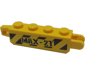 LEGO Żółty Zawias Cegła 1 x 4 Zamykający Podwójnie z Czarny Danger Paski I 'Max - 2T' Naklejka (30387)