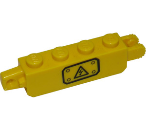 LEGO Yellow Hinge Brick 1 x 4 Locking Double with Black Electricity Danger Sign on White Background (Left) Sticker (30387)
