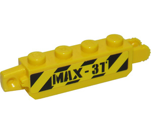 LEGO Žlutá Závěs Kostka 1 x 4 Zamykání Dvojité s danger Pruhy a 'MAX-3T' Samolepka (30387)