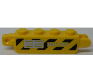 LEGO Jaune Charnière Brique 1 x 4 Verrouillage Double avec 'RAF-165', Noir et Jaune Danger Rayures, Vents (both Côtés) Autocollant (30387)