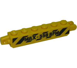 LEGO Yellow Hinge Brick 1 x 6 Locking Double with Danger stripes and 'MAX-550RPM' on both sides Sticker (30388)