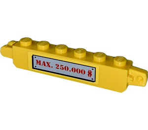 LEGO Жълто Панта Тухла 1 x 6 Заключване Двойна с 'MAX. 250.000 $' Стикер (30388)