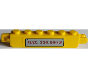 LEGO Yellow Hinge Brick 1 x 6 Locking Double with 'MAX. 250.000 $' Sticker (30388)