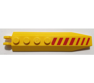 LEGO Yellow Hinge Plate 1 x 8 with Angled Side Extensions with Red Diagonal Stripes Left Sticker (Round Plate Underneath) (14137)