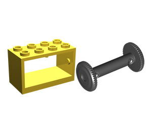 LEGO Yellow Hose Reel 2 x 4 x 2 Holder with Drum and Unspecified String