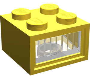 LEGO Yellow Light Brick 2 x 2, 12V with 3 plug holes (Ribbed Transparent Diffuser Lens)