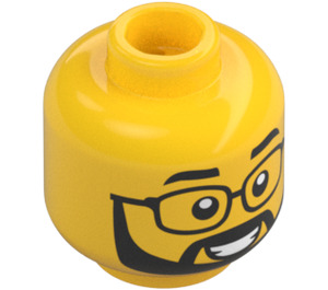 LEGO Amarillo Hombre Cabeza con Negro Barba, Ancho Mueca y Gafas (Espiga sólida hueca) (3626 / 101365)