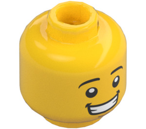 LEGO Yellow Male Head with Black Eyebrows and Wide Grin (Recessed Solid Stud) (3626 / 26881)