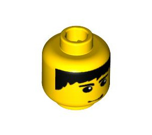 LEGO Geel Mannelijk Hoofd met Zwart Haar, Eyebrows, en Smirk Patroon (Veiligheidsnop) (3626 / 44749)