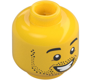 LEGO Yellow Male Head with Stubble and Wide Grin (Recessed Solid Stud) (3626 / 38344)