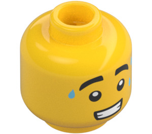 LEGO Yellow Male Head with Three Sweat Drops, Thick Eyebrows and Clenched Grin (Recessed Solid Stud) (3626 / 98261)