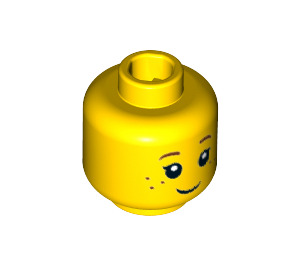 LEGO Geel Minifig Hoofd met Zwart Eyelashes, Brown Eyebrows, Freckles Patroon (Verzonken Solid Stud) (20393 / 30973)
